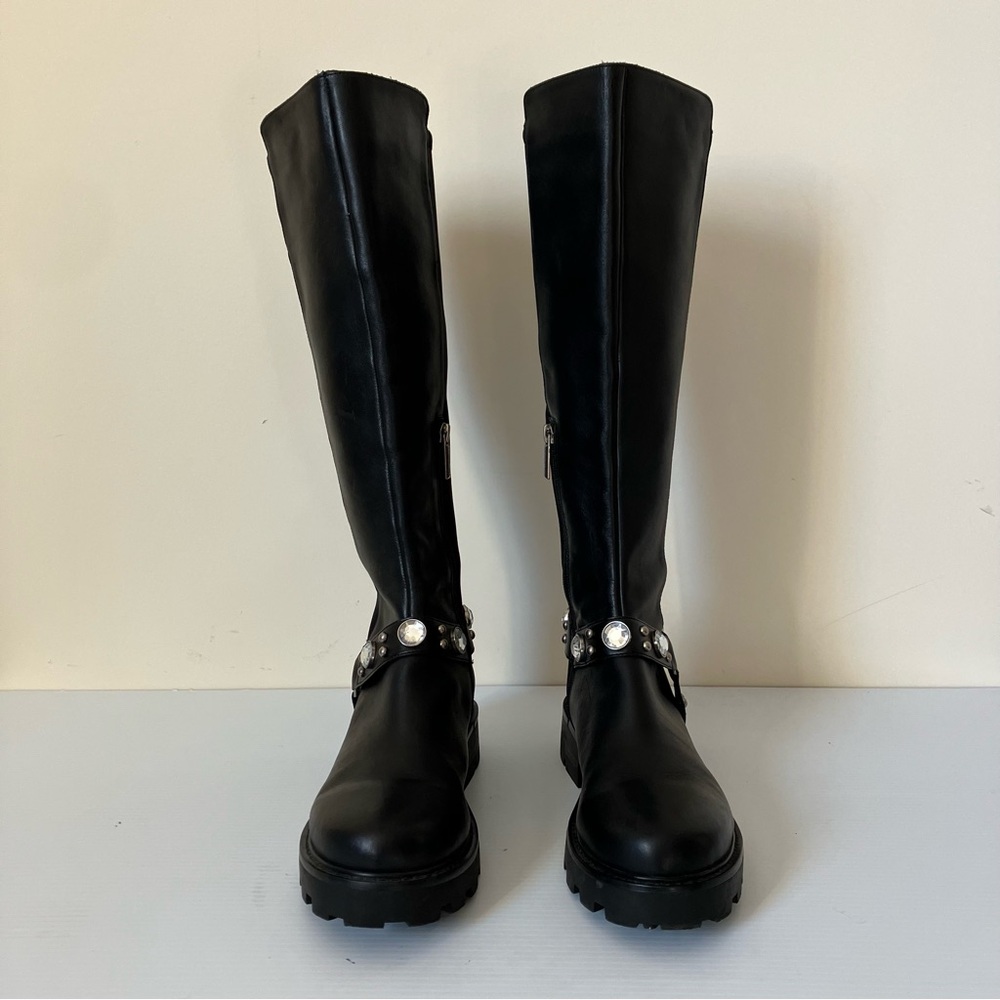 Karl Lagerfeld Paris Milla Rhinestone Embellished Tall Leather Riding Boots 9.5 - Picture 4 of 12